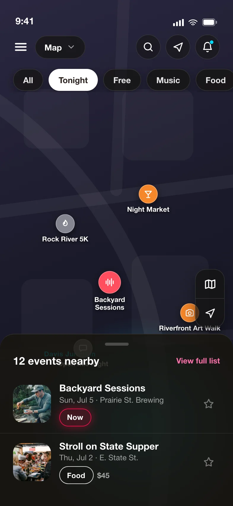 Events on a map of Rockford