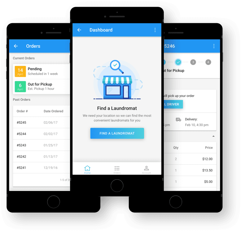 LaundryMate mobile app views