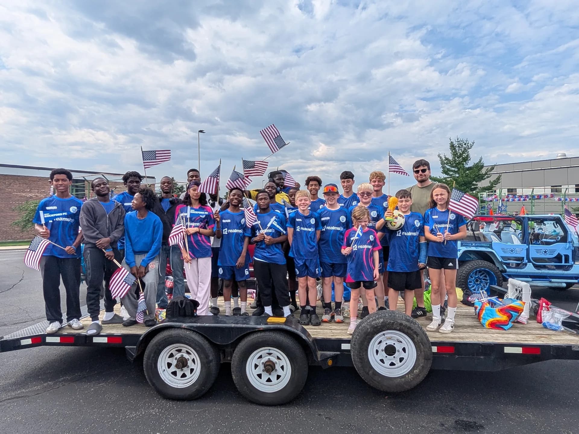 The academy on its float before the Fourth of July parade