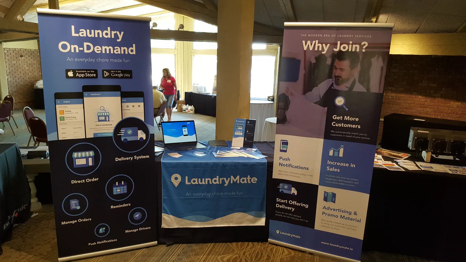 The LaundryMate booth at a trade show