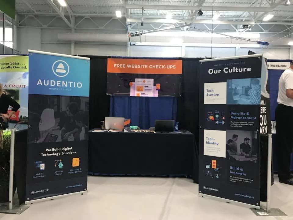 The Audentio booth at a trade show